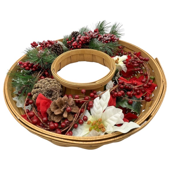 LONGABERGER Wreath Basket Christmas Chips Dip Tray Set Centerpiece - Picture 2 of 12